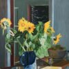 Blue Vase with Sunflowers on the Sink, painting by Hang Pham