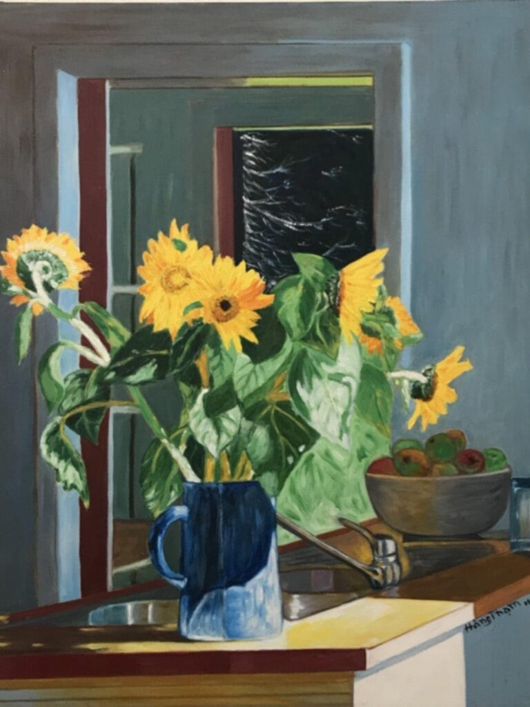Still Life collection: Blue Vase with Sunflowers on the Sink