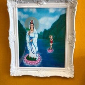 Guan Yin Buddha and Boy Pupil at Ha Long Bay, painting by Hang Pham