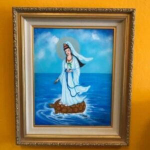 Guan Yin Buddha Riding Turtle, painting by Hang Pham