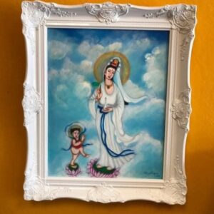 Guan Yin Buddha with Girl Pupil, painting by Hang Pham