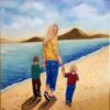 Mom and Children Walking Around the Beach, painting by Christi Pham