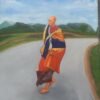 Thich Minh Tue Monk Walking Barefoot Across Vietnam, painting by Christi Pham