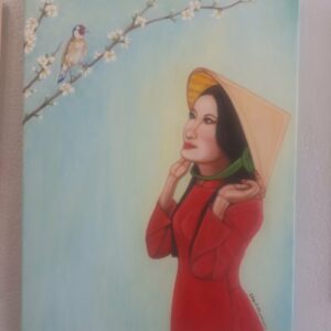 South Vietnamese Lady with Custom Long Dress, painting by Christi Pham