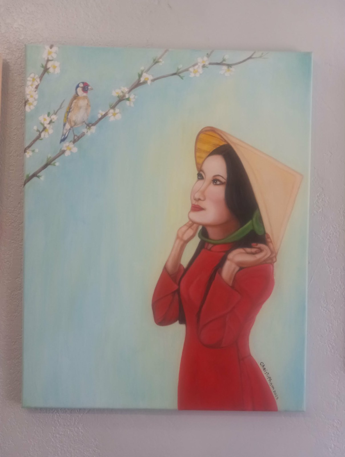 South Vietnamese Lady with Custom Long Dress, painting by Christi Pham